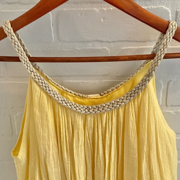 Lovely Babydoll Tank top pastel butter yellow/gold gauze pleated greek lined L - Picture 5 of 7